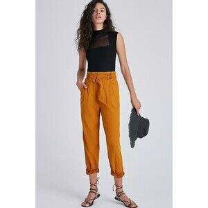 Anthropologie Malin Utility Pants Paperbag Belted High Rise Orange Women's LP